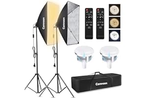 Softbox Set, Camnoon Kit Iluminacion Fotografia Estudio con 2x85W 2800K-5700K Bi-Color de Temperatura de Luz LED, 2x50x70cm Softbox, 2x2M Light Stand, Bolsa de Transporte, para Video/Transmisión Vivo