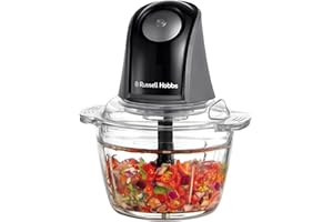 Russell Hobbs Food Processor [Mini Chopper] Electric Dicer (For Vegetables, Fruit, Meat, Garlic, Onion, 1L Bowl, Dishwasher Safe, 2 Speeds,Stainless Steel Blades, 350 peak power) Matte Charcoal 27131