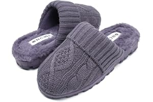 ONCAI Women’s-House-Slippers-Winter-Fluffy-Slipper-for-Women Knitted Fleece Memory Foam Slip-on Cozy Warm Outdoor Lady Fur Lined Garden Home Slippers (Size 5-11)
