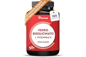 VITAVEA BIEN-ETRE Ferro con Vitamina C - Alta Biodisponibilità (Ferro Bisglicinato Chelato) - Per Energia e Sistema Immunitario - Vegano, Senza Additivi - 180 Capsule - Vitavea
