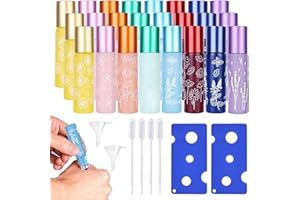 MITENING Bouteilles à Rouleaux D'huiles Essentielles - 24 Pièces 10ml En Verre Coloré, Rechargeable Avec Rouleau - Flacons Roll-On Vides