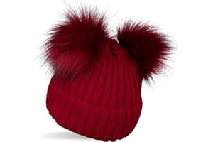 styleBREAKER Gorro de Punto para niños con 2 Pompones de Piel sintética y Forro Polar, Gorro de Invierno, Gorro de Punto, 2-5 años 04024203