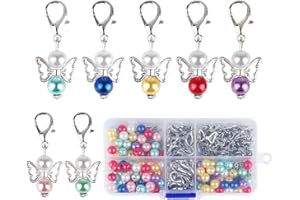 XIEJ 50 Sets Schutzengel Schlüsselanhänger, Selber Machen Perlenengel Anhänger, Schutzengel Anhänger, Schutzengel Schlüsselanhänger für DIY Schmuck Basteln, Geschenk, Hochzeit Taufe, 8 Farben