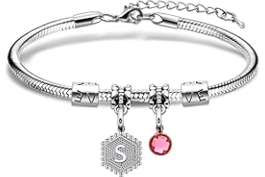 HEYEJET Initial Bracelet Women Gifts 26 Letters Initial Charms Bracelet Silver Bracelet Birthday Christmas Jewellery Gift for Women Teen Girls