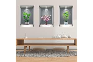 WMYYLX 3 sztuki naklejek ściennych 3D na ścianę, wazony, tatuaże ścienne do salonu, zielonej rośliny, naklejki ścienne, "zrób to sam", winylowe naklejki ścienne, samoprzylepne, do salonu, sypialni, kuchni,