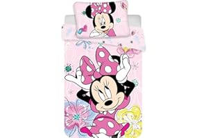JERRY FABRICS Parure de lit pour Enfant Minnie Mouse Papillon Rose 100x135 cm, 40x60 cm, 100% Coton