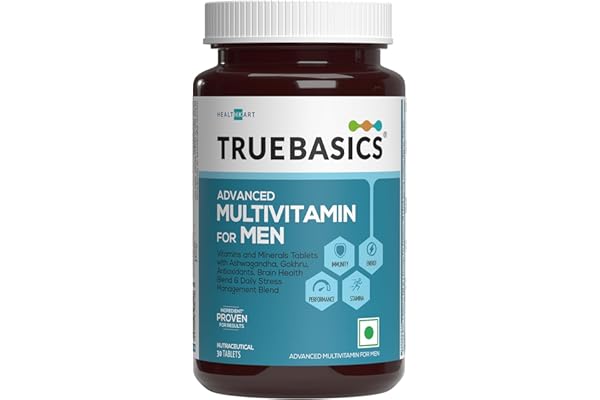 TrueBasics Advanced Multivitamin For Men (30 Tablets) With Ashwagandha, Gokhru & Kawach, Vitamin D3 and Multiminerals For Immunity, Energy, Strength & Stamina