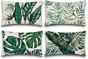 Artscope Set di 4 Impermeabile Federe Copricuscini Decorativi Quadrate Fodere per Patio Giardino Soggiorno Fattoria Fodera per Cuscini da Esterno 30x50cm Piante Tropicali 1