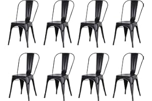 GrandCA HOME Juego de 8 sillas de Comedor de Metal apilables, sillas de jardín de Estilo Vintage Industrial, adecuadas para Uso en Interiores y Exteriores, Color Negro