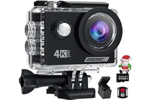 Camlance Cámara Deportiva 4K60 FPS con 64GB SD Micro,48MP WiFi Videocámara de Casco,170° 40M Cámara Subacuática,EIS Antivibración Cámara de Video,Control Remoto