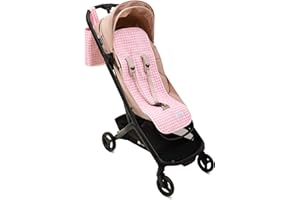 Mi Bollito - Colchoneta silla de paseo universal - Estilo Vichy acolchada y transpirable - 100% algodón - Compatible con todos los carros de bebé - Fabricado en España. (Rosa)