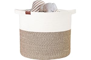 Febzoce Woven Storage Basket, Baby Washing Basket Toy Storage Organiser Rope Laundry Baskets Natural White/Brown Small 40 x 35 cm