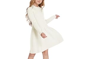 Arshiner Robe Pull pour Fille - Automne - Hiver - Manches Longues - en Tricot - Flare Skater - Ligne A - Couleur Unie - Basic - pour Les Loisirs