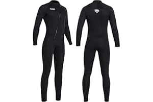 KEYUSHOP Women Men's Wetsuits Full Length, 3mm Neoprene Ladies Wet Suits Full Body One Piece Diving Suits Front Zipper Long Sleeves Swimsuit for Swimming Scuba Snorkeling Surfing Water Sports