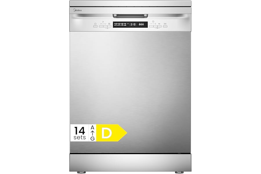 Midea MFD60S200X.1-IT Dishwasher Freestanding with 14 Places, 8 Programs, LED Display, Delay Start, Half Load Function, Extra Drying - Stainless Steel