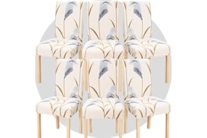 TOMMO Dining Room Chair Covers Set of 6, Stretch Removable Washable Spandex Dining Chair Slipcovers Protectors, Kitchen Chair Covers for Dining Room Party Hotel Ceremony Banquet(Reed Beige)