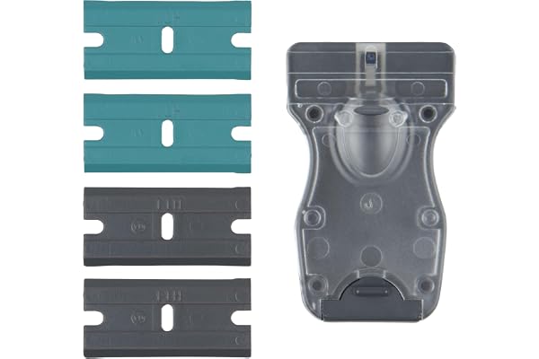 wolfcraft Skrapa med 2 Plastblad - För Känsliga Ytor och Rengöring | Plasthölje med integrerad bladförvaring, inkluderar blad i medium och hård utförande för olika behov. Art. nr. 4287000