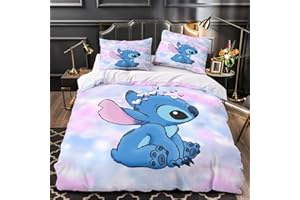 weisha Parure de lit 3 pièces avec Housse de Couette imprimée 3D Stitch Lilo, avec Fermeture éclair pour Enfants Adolescents , Roi hypoallergénique Ultra Doux (220 x 240 cm)