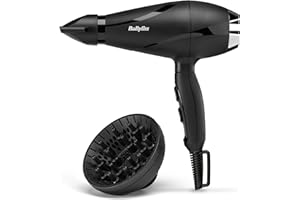 BaByliss Secador de Pelo Shine Pro 2200 – Tecnología iónica, 2200 W, Antiencrespamiento, Difusor y Boquilla Concentradora, Fabricado en Italia, Negro, 6713DE