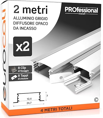 Profilo In Alluminio Per Strisce LED Con Copertura Opaca - 1mt Con Accessori