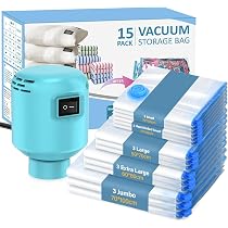 Sacs De Compression Sous Vide WANDGU - Lot De 12 Sacs + Pompe électrique - Pour Vêtements, Couettes, Rangement Voyage - 4 Tailles