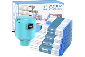 Kissleaf Vakuumbeutel für Kleidung Bettdecken mit Elektrische Pumpe 15 Stück Reise Schnelles Ablassen der Luft Platzsparend Staub- und Wasserdichtplus Größe für mehr Kompression