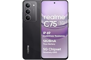 realme C75 5G Smartphone, 8+256GB, Batteria Titan da 5828 mAh, Chipset Dimensity 6300 5G, Display con Modalità comfort visivo da 120 Hz, Fotocamera AI da 50 MP, Nero
