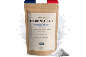 Celtic Sea Salt Coarse Moist - Oraffinerat Mineralrikt Keltiskt Salt - 1kg | Naturligt skördat i Bretagne Frankrike, Celtic havssalt idealiskt för matlagning, rostning, måltidsförberedelser och rätter.