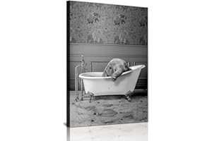 IUNTWEIE Animaux Dans La Salle De Bains Photos, Animaux Noir Blanc Baignoire Image Murale Drôle Impressions Toile Poster Art, Art Mural, Décor à La Maison Minimaliste - Sans Cadre (Animal -2, 50x70cm)