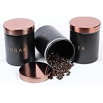 Personalised Black Tea Coffee Sugar Canister Set: Custom Kitchen Storage - UK