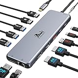 Docking Station Dual HDMI Hub Triple Display Multiport Adapter, 13 in 1 Dockingstation mit 2 HDMI, DP, USB3.1, USB3.0,USB2.0,