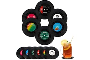 LIANGDIAN Sottobicchiere in vinile 12 pezzi sottobicchieri retro CD sottobicchiere antiscivolo isolante tappetino da tavolo in vinile per la protezione di bevande fredde calde caffè, tè birra, bicchieri da vino