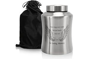 Pilipane Urna para cenizas humanas, hermosa caja decorativa para cenizas para adultos, machos y mujeres, urnas de cremación, funeral, urna grande de acero inoxidable para entierro (piñón plateado, M)