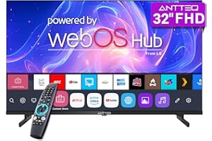 Antteq 32 Inch TV FHD Smart WebOS Television, 1080P MagiQ 32" with Full HD ThinQ AI, Voice Magic Remote Airplay, Apple TV+, Netflix, Freeview, YouTube, WiFi, 2025 Black Televisions
