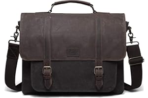 Sac Bandoulière Homme, Kasgo Imperméable Ciré Toile Cuir Véritable Sac à Épaule Convient Portable de 15,6 Pouces Rétro Sac de Messager avec Sangle Amovible