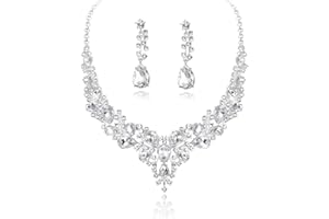 ADRAMATA Crystal Bridal Jewelry Set for Women Rhinestone Necklace Earrings Bracelet Wedding Bridesmaid