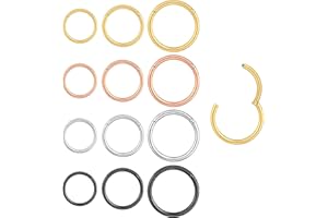 NTGRTY Pack of 12 Nose Rings Stainless Steel Nose Rings Nose Piercing, Hoop Nose Ring, Helix Ring Set, Daith Ring, Septum Rings, Hoop Earrings Septum for Women Men Silver Gold Black Rose Gold 7 mm 8
