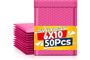 Switory Wyściełane koperty A5 50 szt. 6 x 10 cali (15,3 cm x 22,9 cm) polietylenowe różowe koperty bąbelkowe małe koperty bąbelkowe w linie Poly Mailer samouszczelniające do pakowania