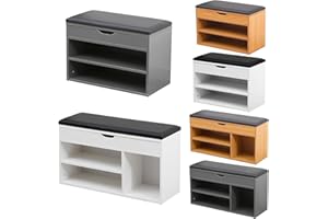 AVC Designs 90cm Shoe Bench Grey Wooden Shoe Storage Cabinet Organiser With Seat Cushion