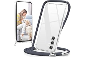 caslord Funda con Cuerda para Samsung Galaxy A54 5G, Trransparente TPU con Correa Colgante Ajustable Collar Correa de Cuello Cadena Cordón - Gris Oscuro