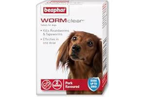 Beaphar WORMclear Tablets for Dogs, Kills all Common UK Intestinal Worms (Roundworms and Tapeworms), Vet Strength Treatment, Pork-Flavoured, 2 Tablets, Up to 20 kg