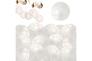 HUAMIRRA 100 Stück Muschel Perlmutt Scheiben, Perlmutt, Polierte Runde Scheiben Accessoire, Windspiel Anhänger Retro, mit Zwei Löchern, für Muschelvorhänge, DIY-Basteleien, Heimdekoration(Weiß)