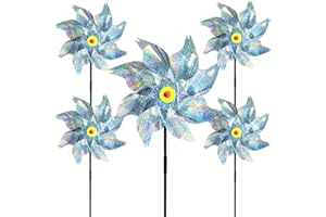MUUGIY 5PCS Reflective Bird Repellent Windmill, Reflective Birds Deterrent, Repellent Windmills Scare Birds Wind Energy,Protect Garden Crop Fruit Flower, Keep Birds Away for Garden