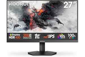KOORUI G2721P 27 Inch Gaming Monitor,200Hz, IPS, QHD 1440P, 1ms, HDR 400, Adaptive Sync, VESA Mountable, HDMI/DP, Low Blue Light, 99% SRGB