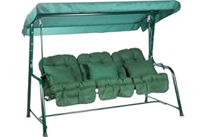 Alfresia Turin 3-Seater Reclining Swing Seat – Multipurpose Garden Sofa into Sunbed, Steel Green Frame, Polyester Canopy, Weather Resistant, Outdoor Classic Cushions Included in Choice of Colours