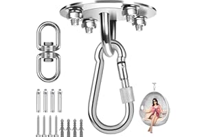 Xinsenke Gancho de Techo Resistente 304, Giratorio 360°, soporta hasta 400 kg. Ideal para Silla Colgante, Hamaca, Yoga, Saco de Boxeo. Apto para techos de Madera y hormigón. Durable y Seguro.