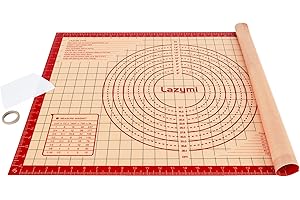 Lazymi Antidérapant Tapis de Cuisson en Silicone extra épais, Anti-Adhérent Feuille de Cuisson Patisserie avec Mesures, Tapis de Four pour Pizza/Biscuit/Pâte (avec Coupe-Pâte) (71×51 cm, Rouge)