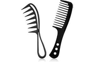 KERUTO 2 Pcs Wide Tooth Comb for Curls Large Teeth Shark Hair Comb,Hair Comb Shark Teeth Hair Hairstyle Tool,for Curly Wet Wavy Thick Hair Wigs Barber Salon Curl Comb(Black)