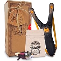 AGREATLIFE Steinschleuder Kinder aus Holz mit Entdecker-Pfeife Plus Munitions-Tasche- Extra Elastisches Gummi - Zwille…