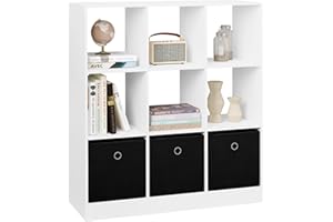 WOLTU Libreria Blanca, Estanteria Almacenaje, 9 Cubos y 3 Cajones Tela no Tejida, Estanteria Libros, Mueble Almacenaje para Salón u Oficina, 80x30x86,5 cm, SK041ws